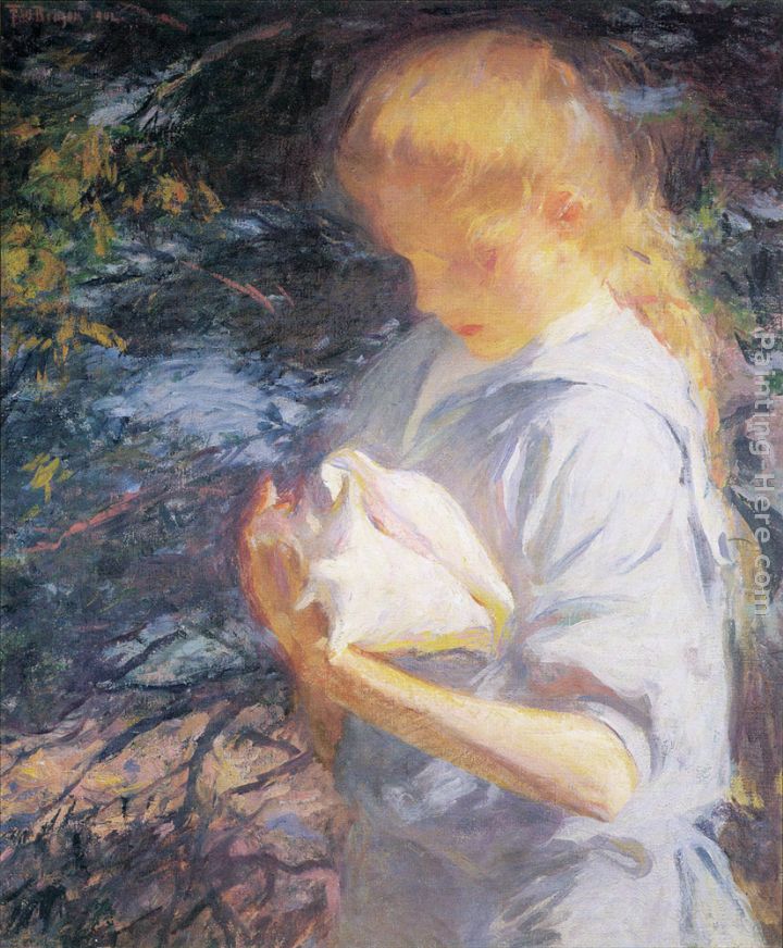 Eleanor Holding a Shell painting - Frank Weston Benson Eleanor Holding a Shell art painting